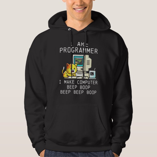Programmer Cat Beep Boop Coding Hoodie (Front)