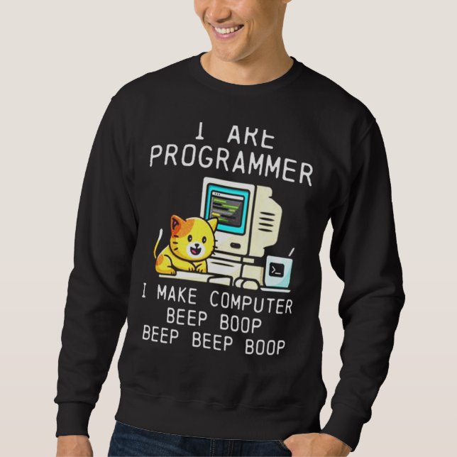 Programmer Cat Beep Boop Coding Sweatshirt (Front)