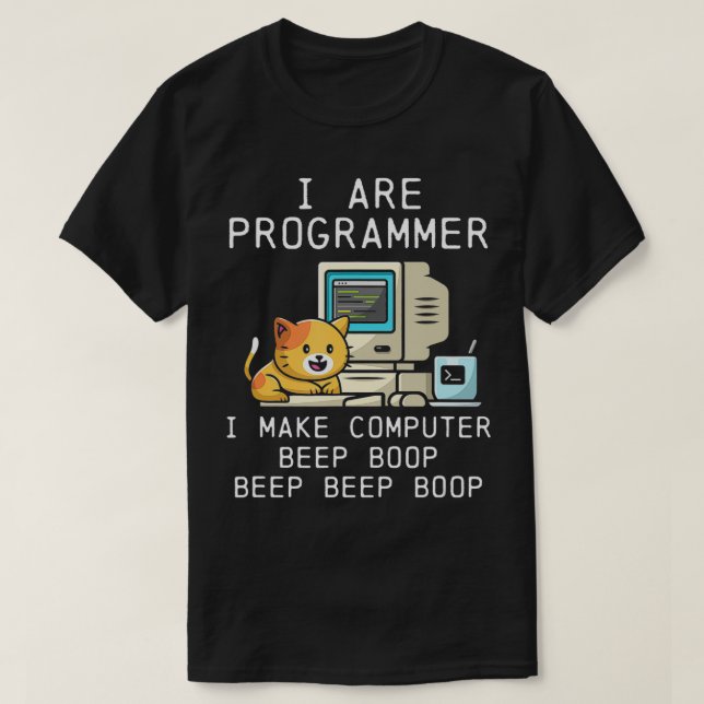 Programmer Cat Beep Boop Coding  T-Shirt (Design Front)