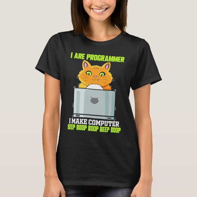 Programmer Cat  for Software Developer Funny T-Shirt (Front)