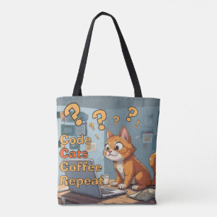 Programmer Cat Humour Code, Cats, Coffee – Repeat Tote Bag