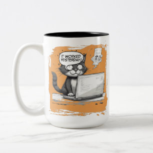 Programmer Cat Humour Debugging is Catastrophic Two-Tone Coffee Mug