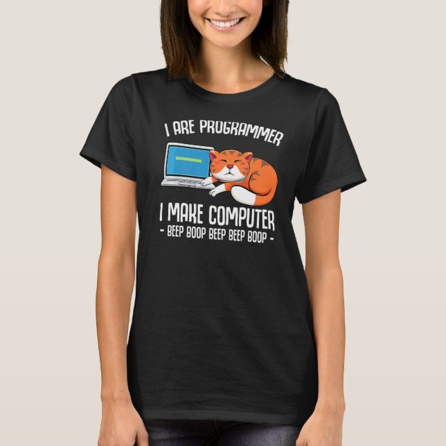 Programmer Cat Kitten Software Engineer Router Cod T-Shirt (Front)