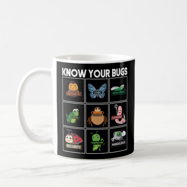 Programmer Coding Know Your Bugs Coffee Mug (Left)