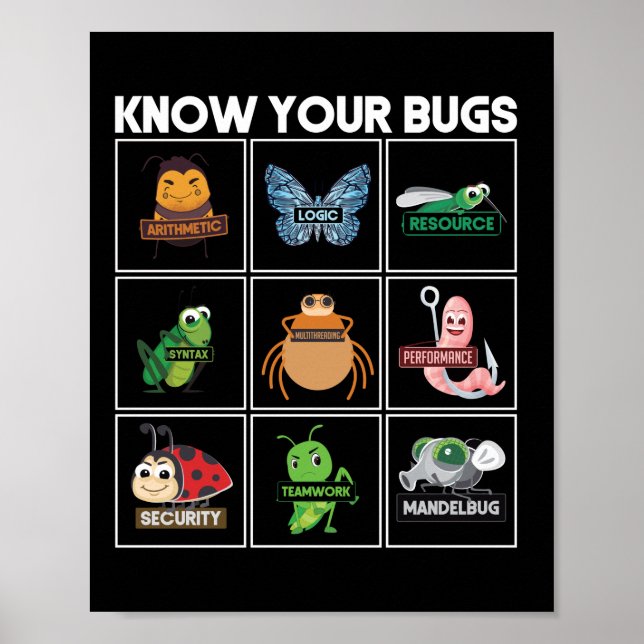 Programmer Coding Know Your Bugs Poster (Front)