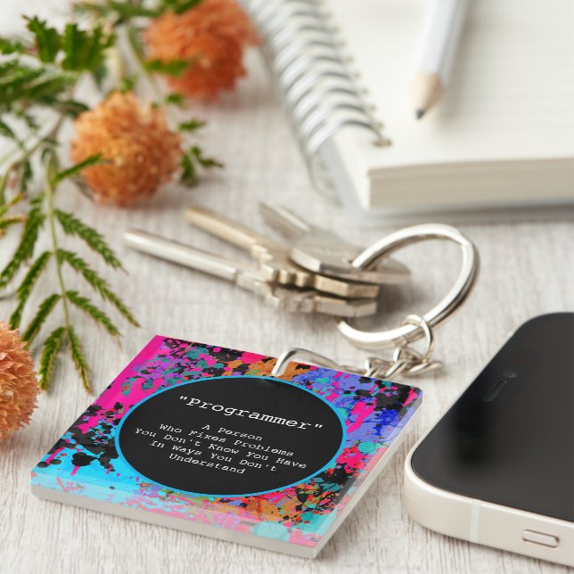 Programmer Gag Gift Colourful Splatter Abstract Ar Key Ring (Front Right)