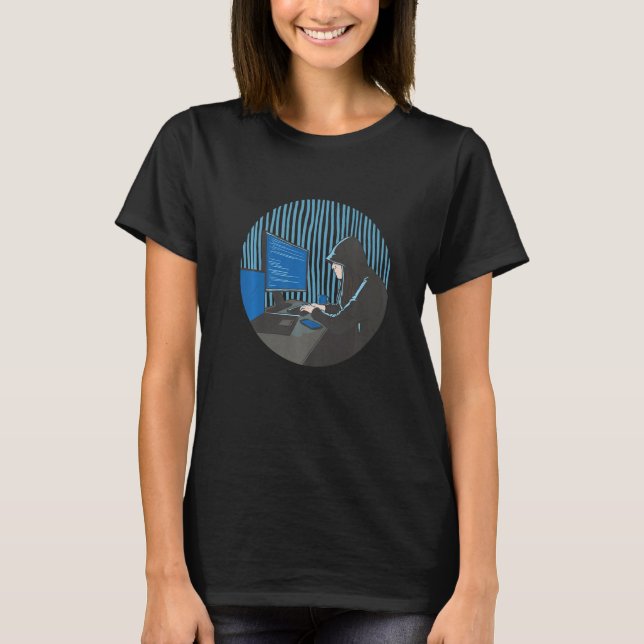Programmer Hacker Girl Coding Computer T-Shirt (Front)