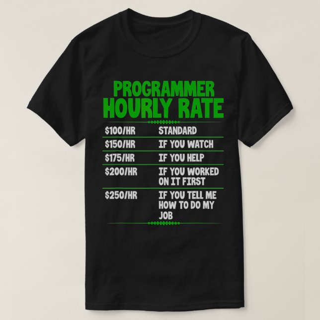 Programmer Hourly Rate Funny Computer Programming  T-Shirt (Design Front)