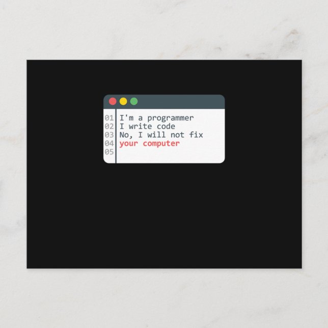 Programmer HTML Computer Coder Coding Programming  Postcard (Front)