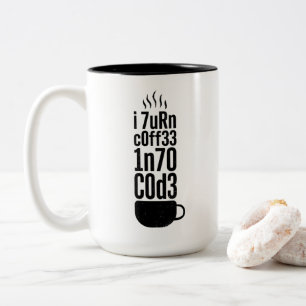 Programmer Humour – Coffee Into Code Two-Tone Coffee Mug