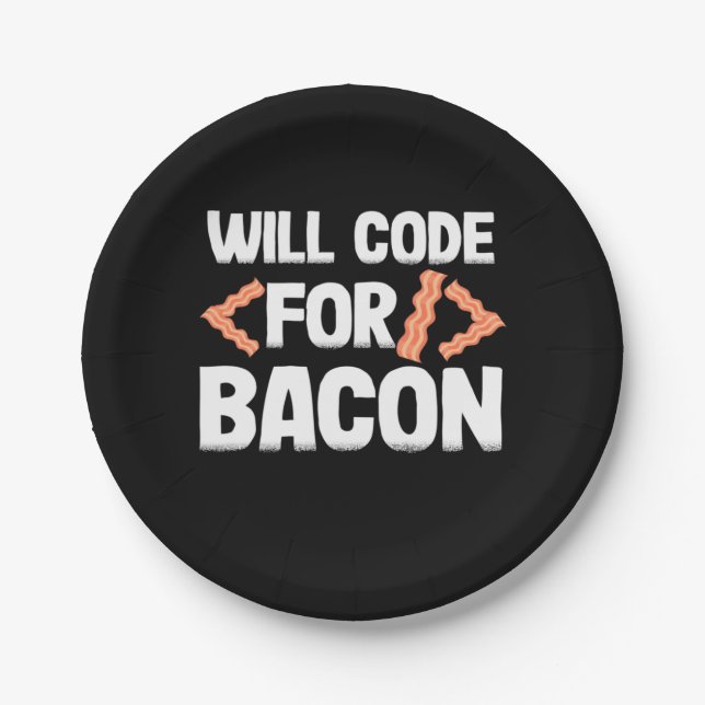 Programmer Will Code For Bacon Paper Plate (Front)
