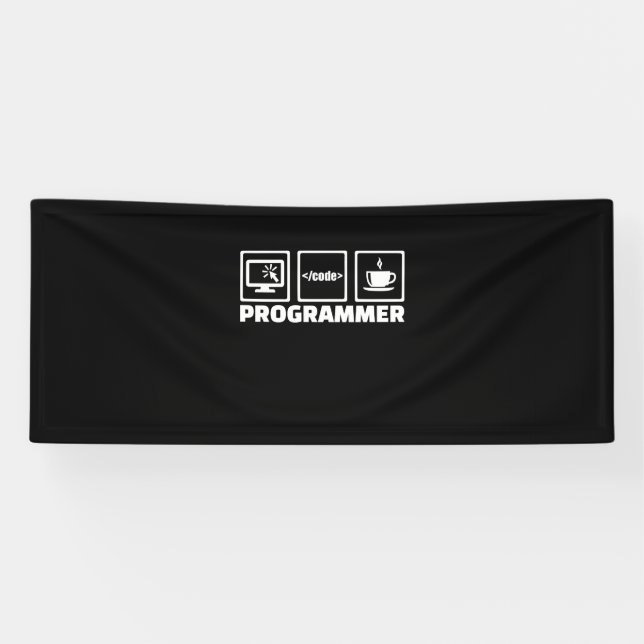 Programmer Write Code And Drink Coffee Banner (Horizontal)