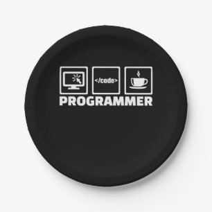 Programmer Write Code And Drink Coffee Paper Plate