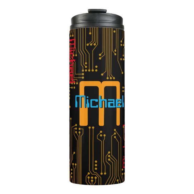 Programmer's Birthday Black Circuit Board Thermal Tumbler (Front)