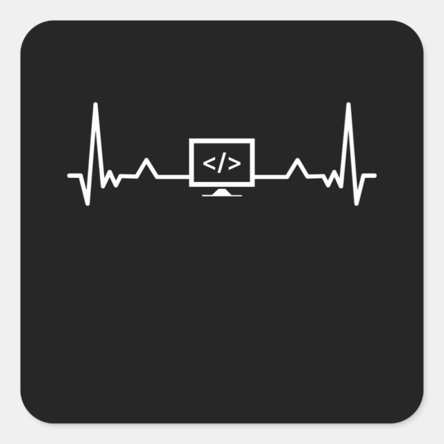 Programming Heartbeat Coding Developer Square Sticker (Front)