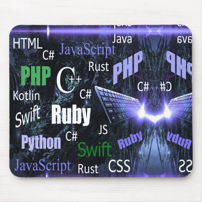 Programming Languages Pattern Blue Mouse Mat (Front)