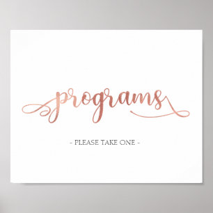 Programs "Please take one" Rose Gold Wedding Sign