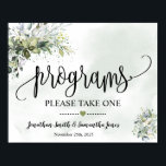 Programs Wedding Ceremony Eucalyptus Sign<br><div class="desc">Change couples' names and date to the template, for additional customisation (font colour, font style, remove or move elements, change wording *word PROGRAMS is not editable but colour can be changed ), click on personalise, scroll down and click on link "click to customise further". ** Matching invitation, tags, and sign...</div>
