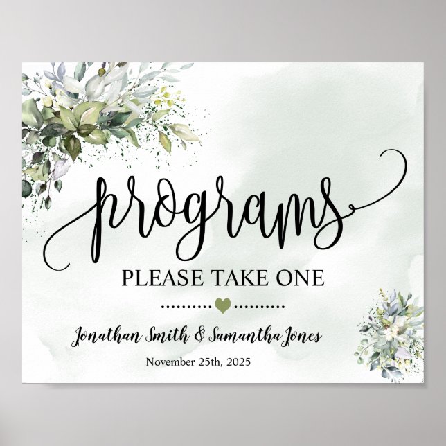 Programs Wedding Ceremony Eucalyptus Sign (Front)
