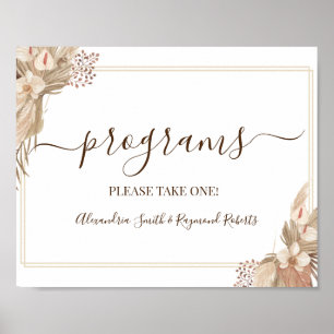 Programs Wedding Ceremony Floral Pampa Grass Sign