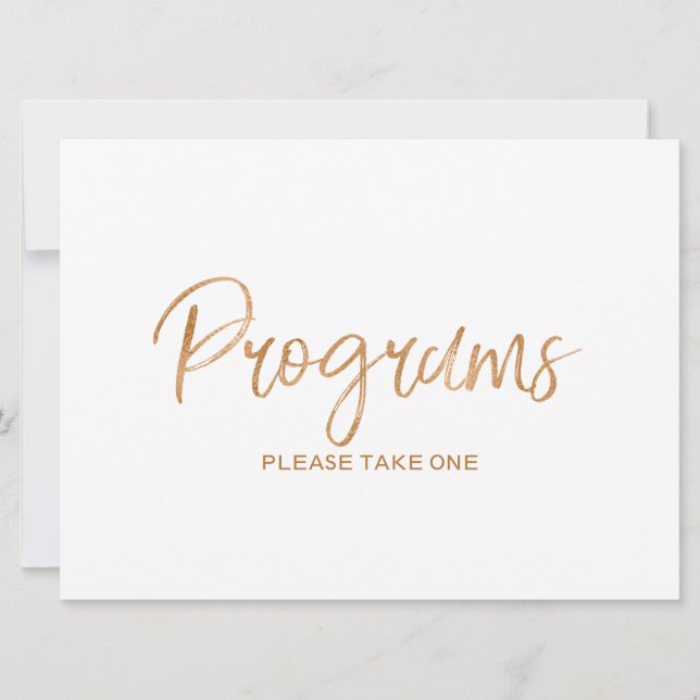 "Programs" Wedding Sign | Stylish Gold Rose Invitation (Front)