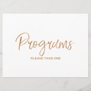 "Programs" Wedding Sign Stylish Gold Rose Invitation