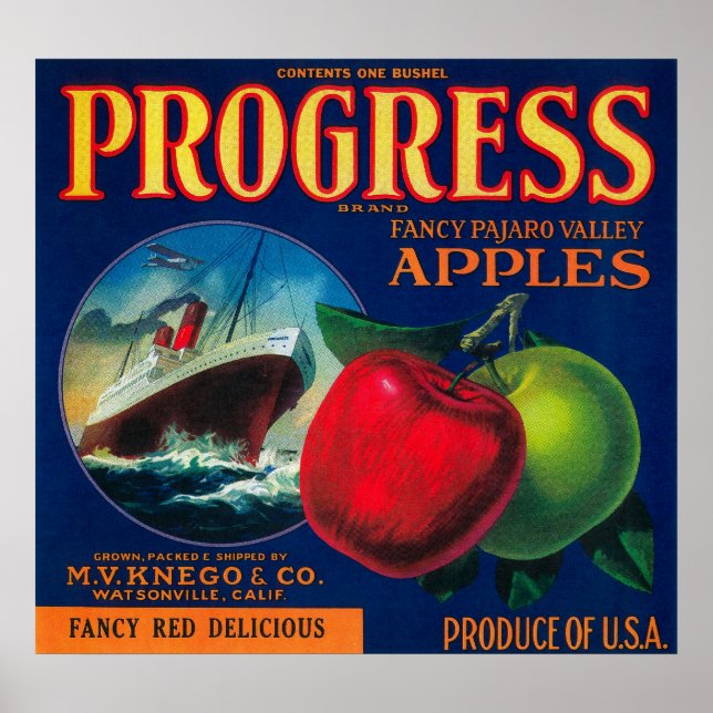 Progress Apple Crate LabelWatsonville, CA Poster (Front)