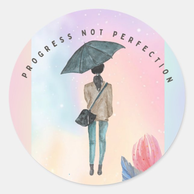 Progress Not Perfection Classic Round Sticker (Front)