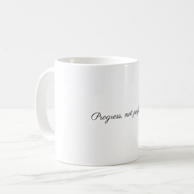 "Progress, Not Perfection" Elegant Quote in Black  Coffee Mug (Front Left)