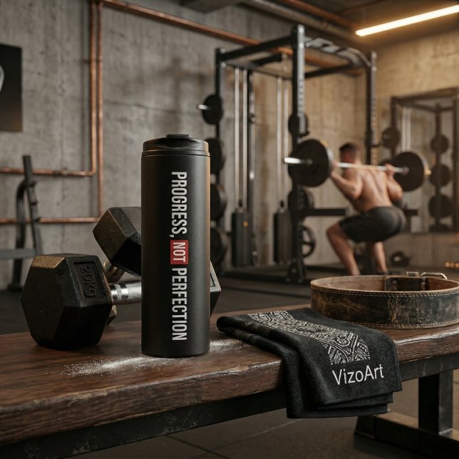 Progress Not Perfection Motivation Gym Thermal Tumbler (Progress Not Perfection. The ultimate gym tumbler by VizoArt Studio. Get yours and crush your goals!)