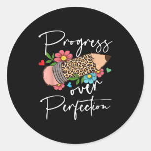 Progress Over Perfection Leopard Pencil Motivation Classic Round Sticker