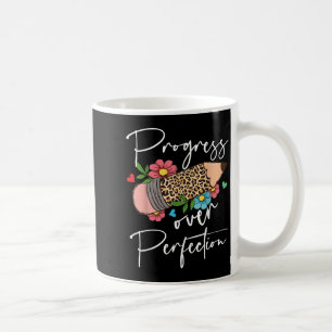 Progress Over Perfection Leopard Pencil Motivation Coffee Mug