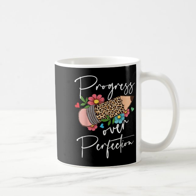 Progress Over Perfection Leopard Pencil Motivation Coffee Mug (Right)