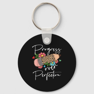 Progress Over Perfection Leopard Pencil Motivation Key Ring