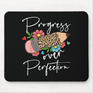 Progress Over Perfection Leopard Pencil Motivation Mouse Mat