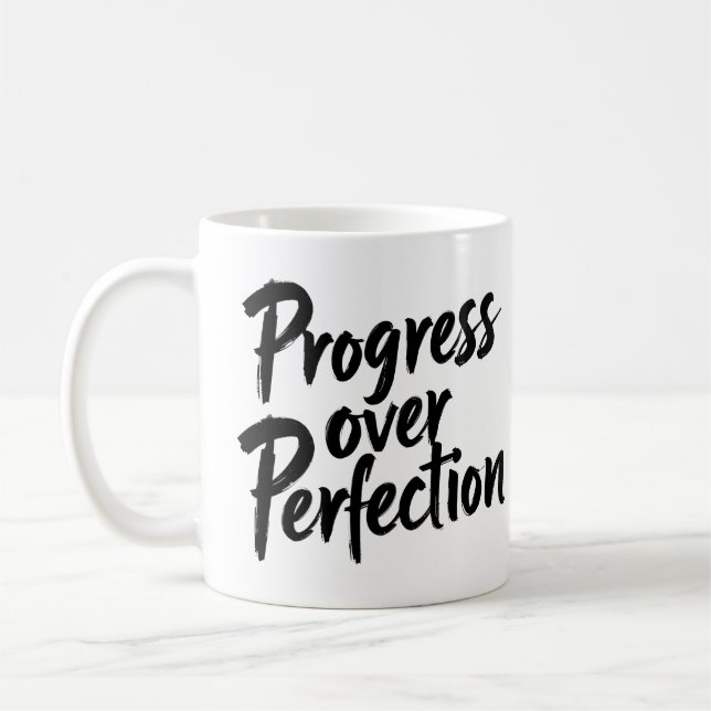 Progress Over Perfection – Motivational Handwritte Coffee Mug (Left)