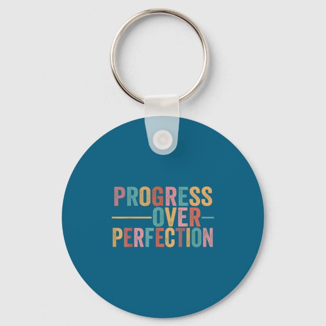 Progress Over Perfection Motivational Teacher Retr Key Ring (Front)
