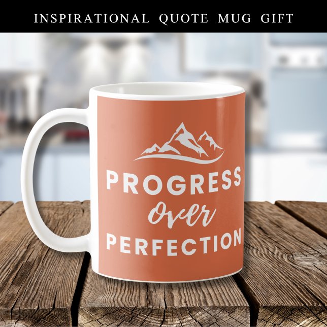  Progress Over Perfection Mountain Quote Brown Coffee Mug (Creator Uploaded)