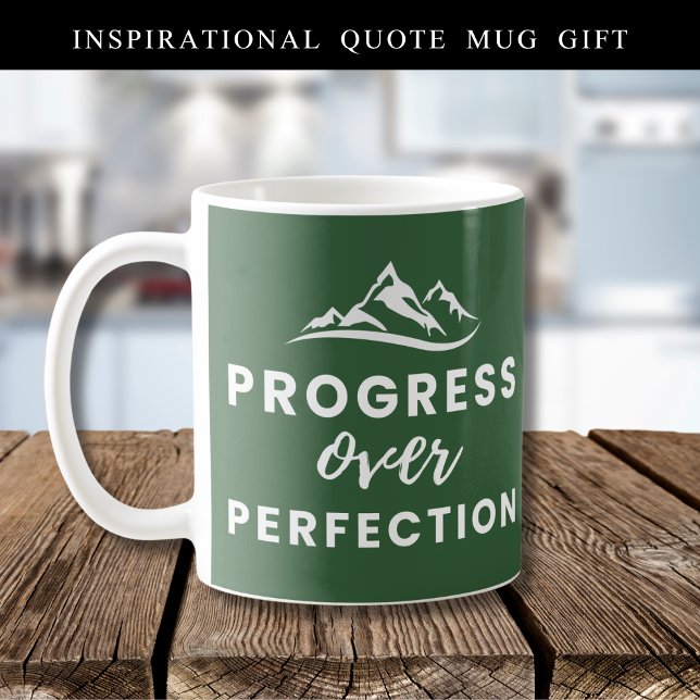 Progress Over Perfection Mountain Quote Green Coffee Mug (Creator Uploaded)