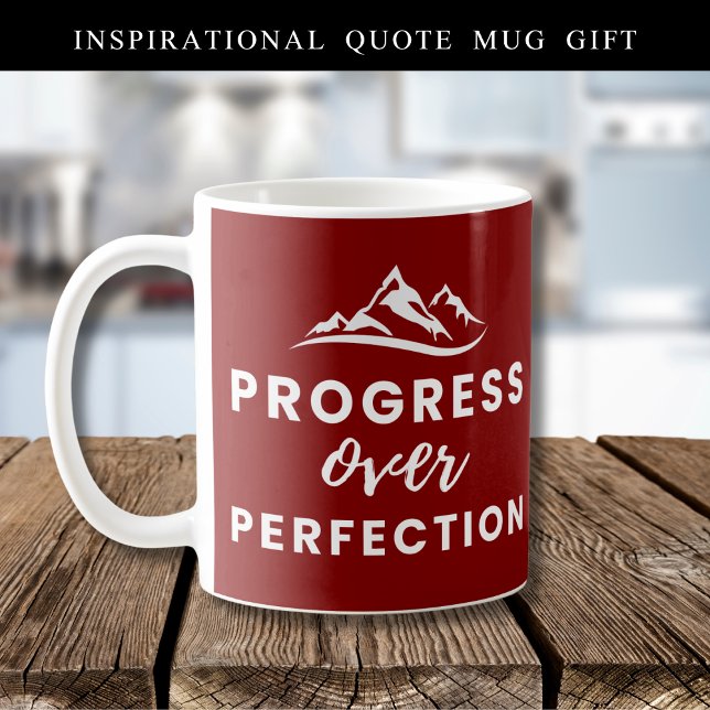  Progress Over Perfection Mountain Quote Maroon Coffee Mug (Creator Uploaded)