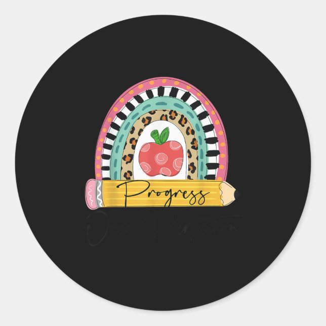 Progress Over Perfection Rainbow Pencil Motivation Classic Round Sticker (Front)