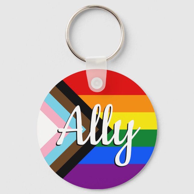 Progress Pride Flag Ally Name Key Ring (Front)