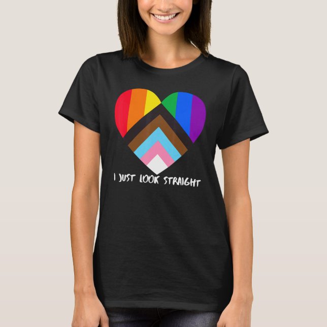 Progress Pride Flag Heart Inclusivity  I Just Look T-Shirt (Front)