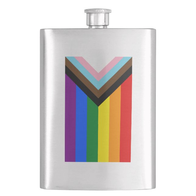 Progress Pride Flag LGBTQ+ Hip Flask (Front)