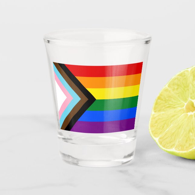 Progress Pride Flag LGBTQ+ Shot Glass (Front)