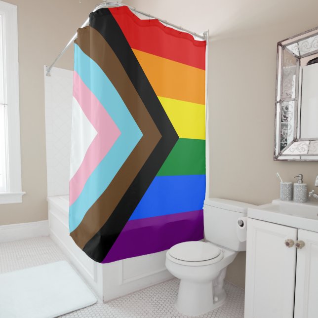 Progress Pride Flag LGBTQ+ Shower Curtain (In Situ)