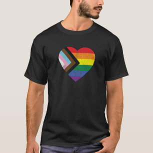 Progress Pride Flag Rainbow Heart Vintage Retro Lo T-Shirt