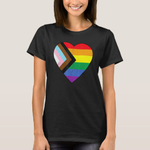 Progress Pride Flag Rainbow Heart Vintage Retro Lo T-Shirt