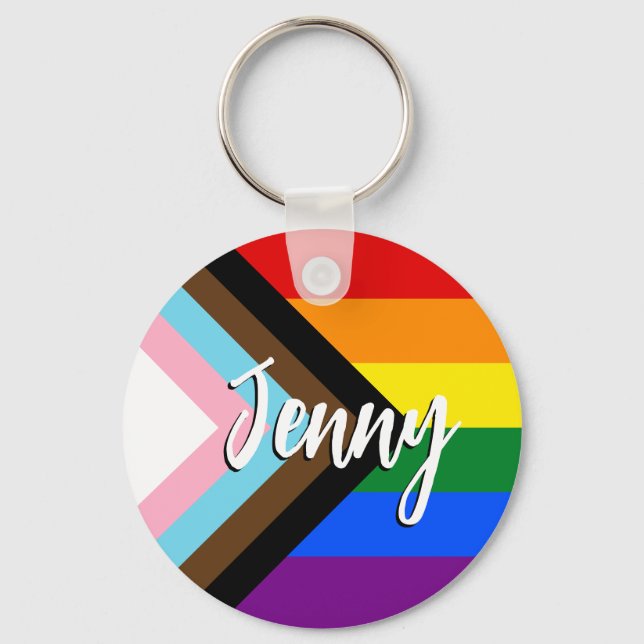 Progress Pride Flag | Your Name |  Key Ring (Front)