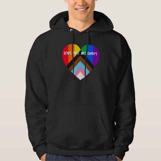 Progress Pride Heart Flag  Love Has No Limits Hoodie (Front)